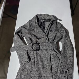 Outer Edge Black and White Tweed Trench Coat